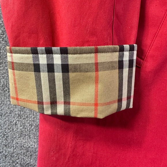 BURBERRY LONDON Trench Coat Red Nova Check Lining Sz 14 Removable Hood USA Made - Picture 11 of 16